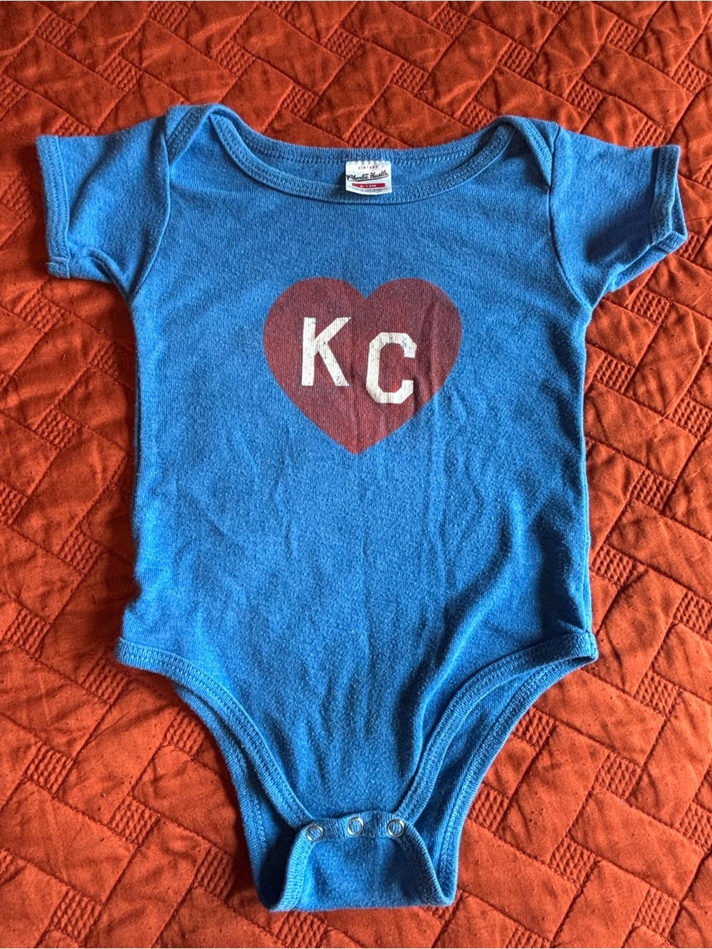 Charlie Hustle KC Heart Onesie Crimson and Blue Size 6-12 Month